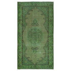 Vintage 5x9 Ft Handmade Green Carpet from Turkey, Modern Living Room Decor Rug