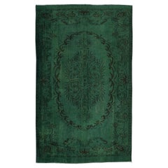 Vintage 5.6x8.8 Ft Dark Green Modern Handmade Area Rug, European Design Turkish Carpet