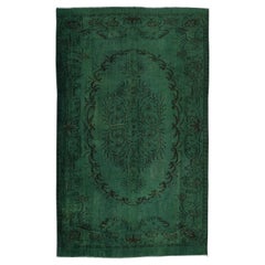 5.6x8.8 Ft Dark Green Modern Handmade Area Rug, European Design Turkish Carpet