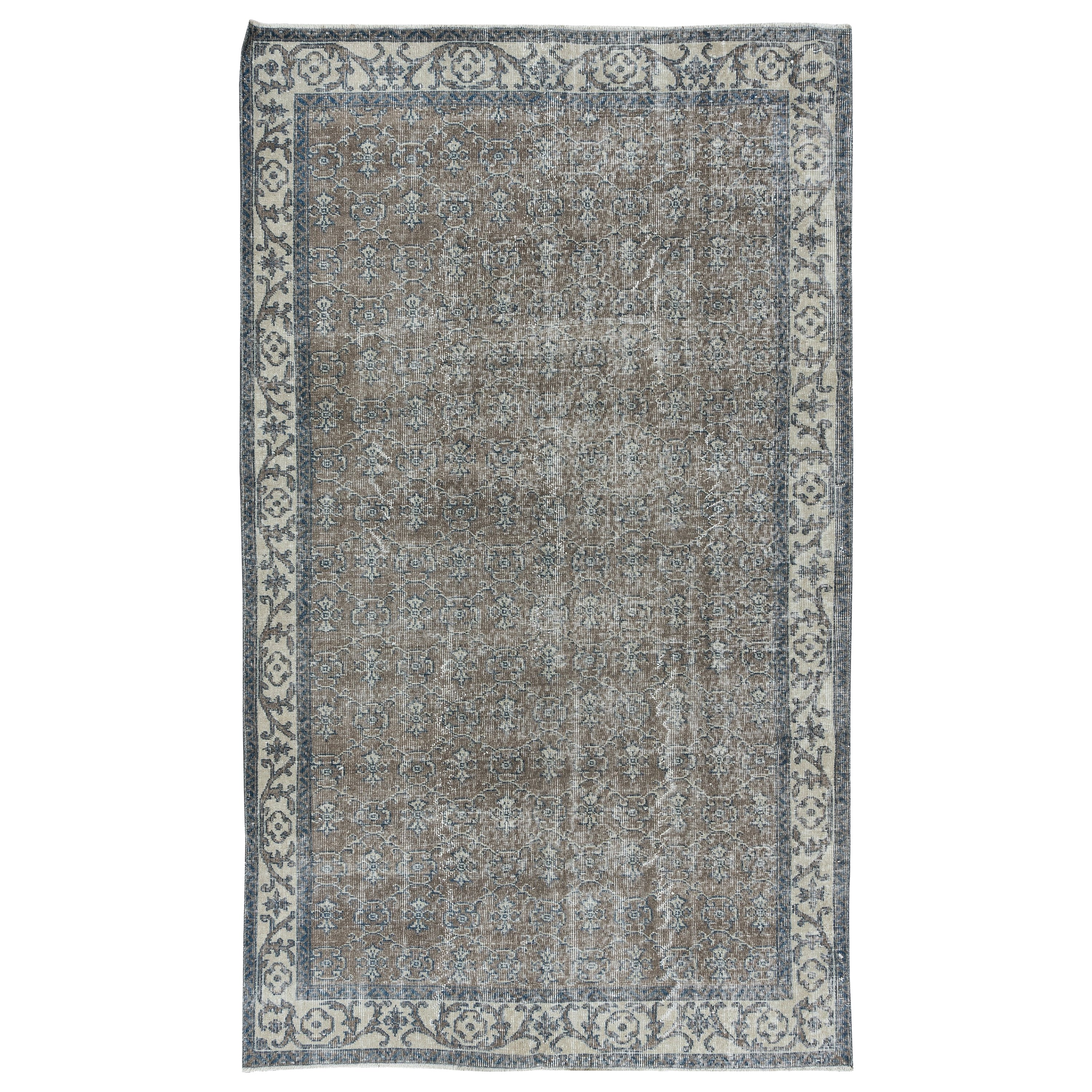 5x8.4 Ft Handmade Turkish Brown Rug, Modern Floral Carpet, Modern Home Decor