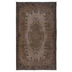 Vintage 6x9.8 Ft Handmade Turkish Rug, Brown Medallion Design Carpet for Living Room
