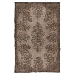 Used 6.3x9.4 Ft Brown Handmade Area Rug with Garden Design, Entryway & Kitchen Carpet
