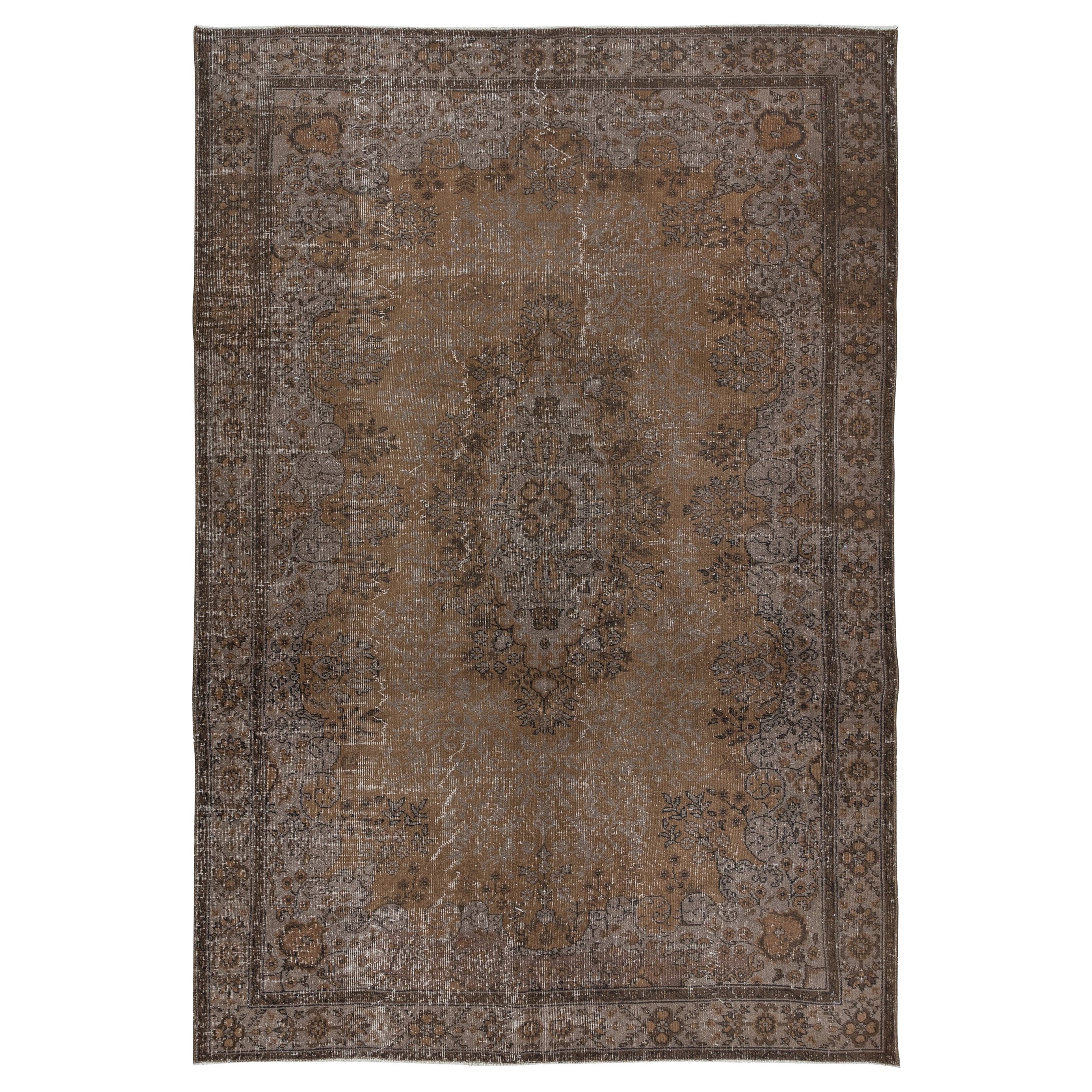 6.4x9.2 Ft Handknotted Living Room Carpet in Brown, Turkish Medallion Design Rug
