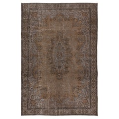 Vintage 6.4x9.2 Ft Handknotted Living Room Carpet in Brown, Turkish Medallion Design Rug