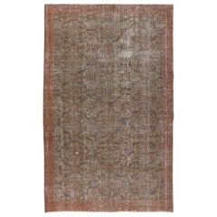 5x8 Ft Handmade Floral Turkish Rug with Solid Caramel Border & Brown Background