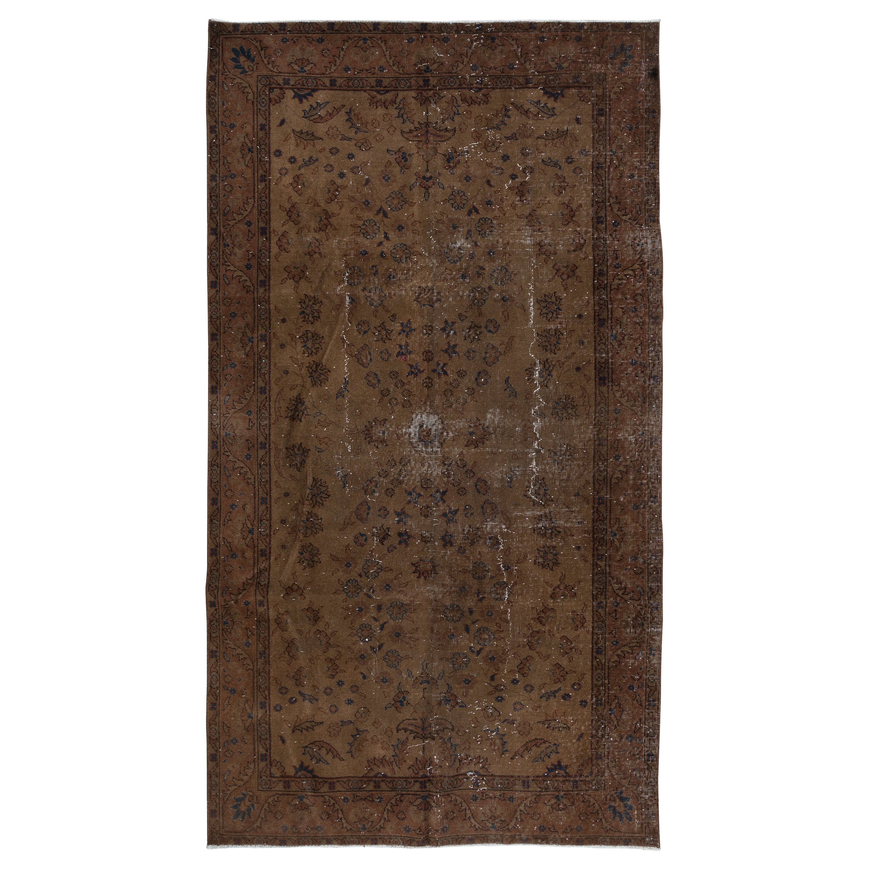 5x9 Ft Brown Over-Dyed Handmade Turkish Floral Pattern Rug for Modern Interiors For Sale