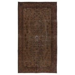 5x9 Ft Brown Over-Dyed Handmade Turkish Floral Pattern Rug for Modern Interiors