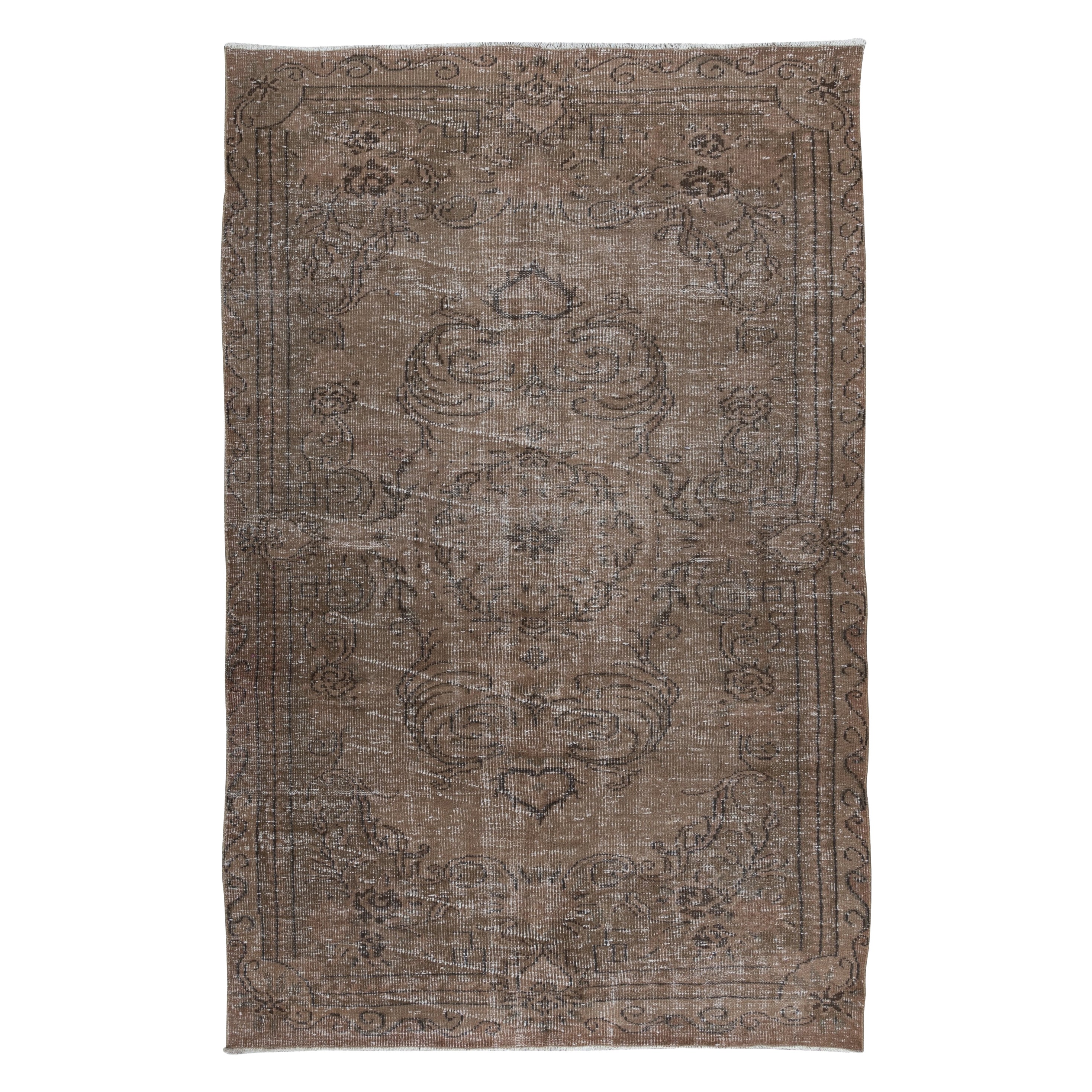 5.6x8.6 Ft Handmade Rug with Medallion Design in Brown, Vintage Turkish Carpet