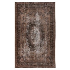 Vintage 6x9.8 Ft Classic Aubusson Inspired Handmade Turkish Wool Area Rug in Brown