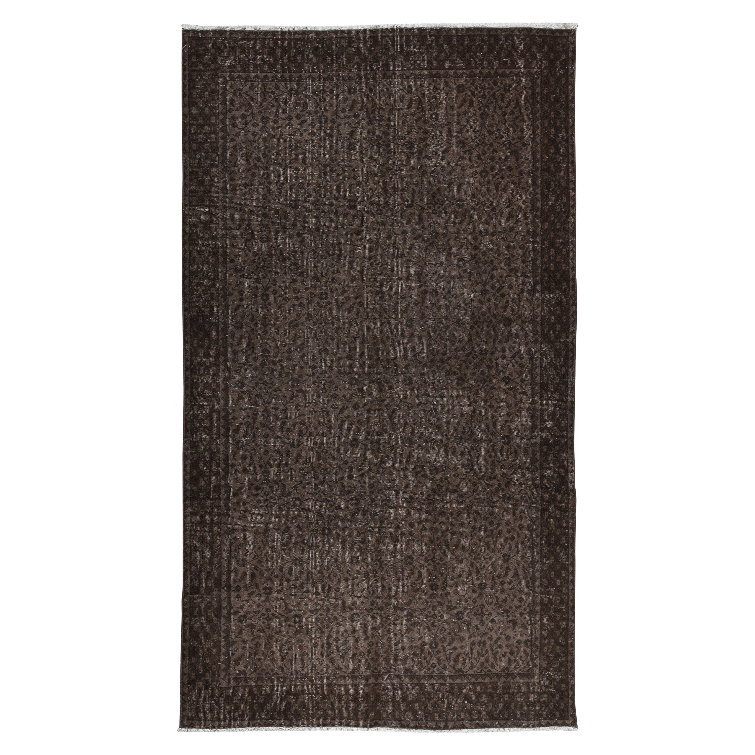 5.4x9 Ft Handmade Brown Floral Area Rug from Turkey, Modern Turkish Wool Carpet For Sale