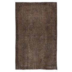 Antique 5.6x8.8 Ft Brown Re-Dyed Handmade Turkish Wool Area Rug for Modern Interiors