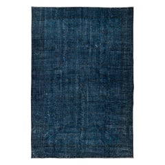 7x10.2 Ft Königsblauer handgefertigter Teppich aus der Türkei, massiver marineblauer überzogener Teppich