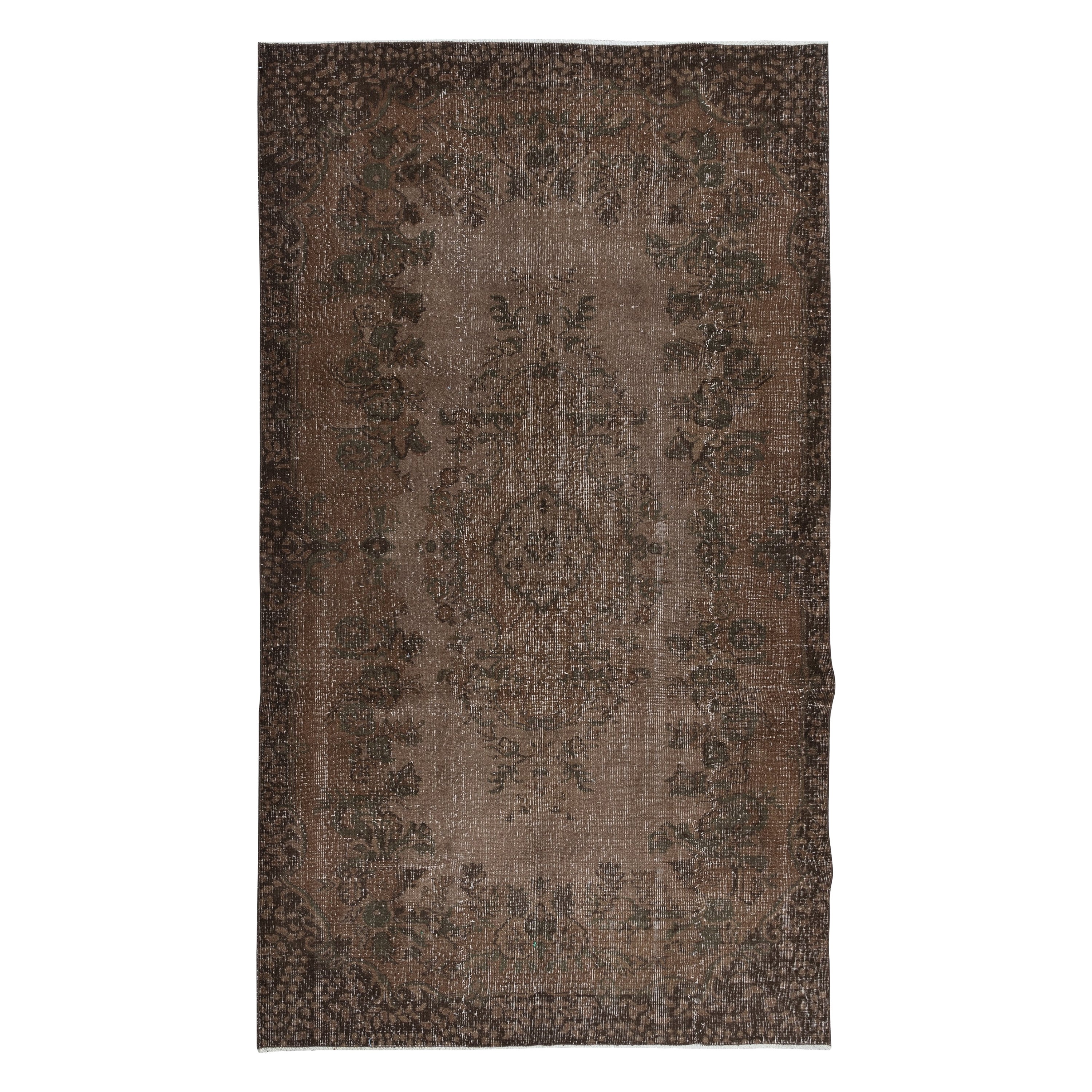 5.6x9.6 Ft Rustic Turkish Rug, Brown Handmade Modern Medallion Design Carpet For Sale