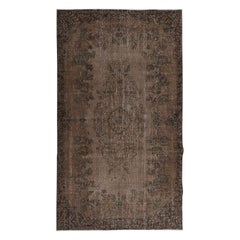 5.6x9.6 Ft Rustic Turkish Rug, Brown Handmade Modern Medallion Design Carpet