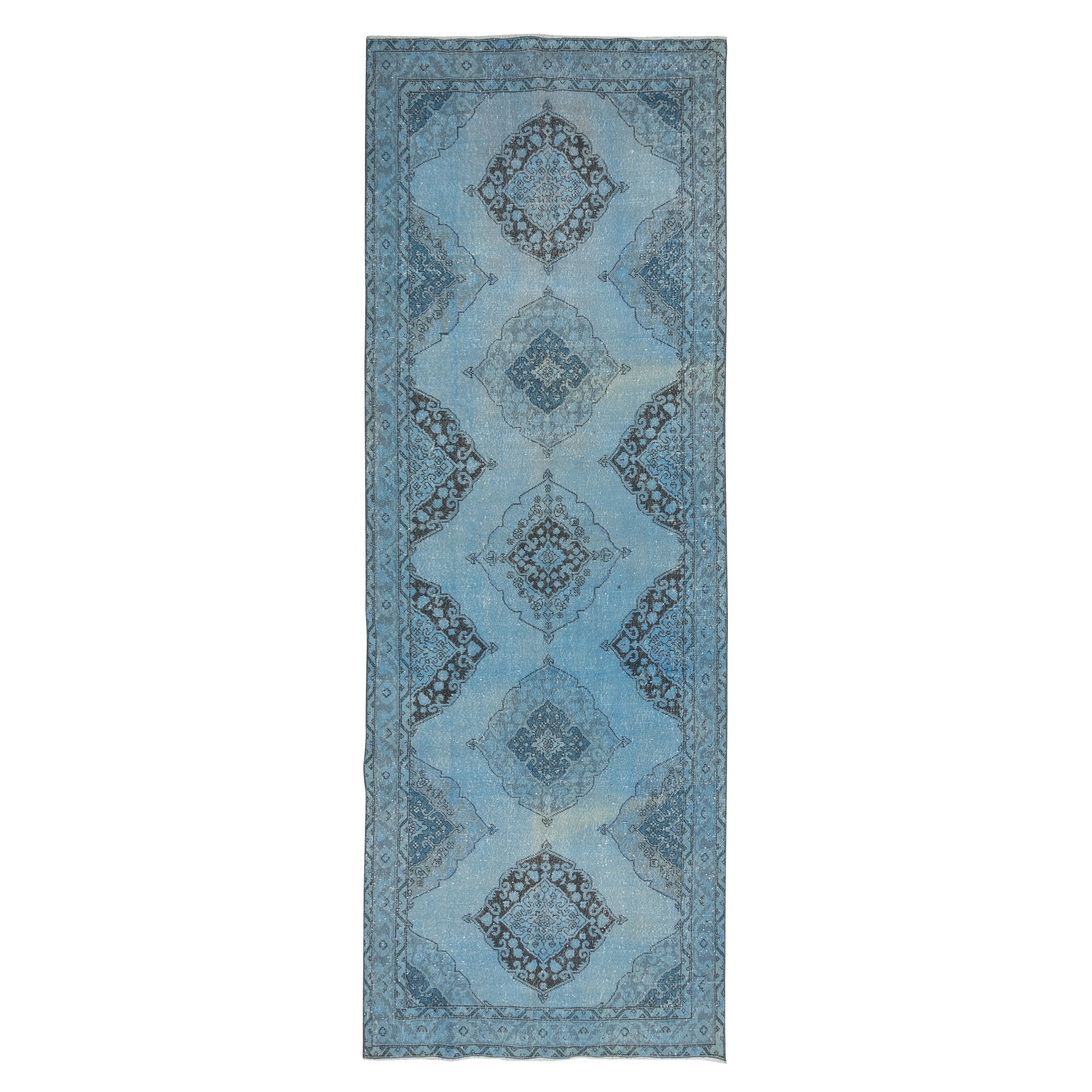 4.6x12.6 Ft Handmade Runner Rug Kitchen, Light Blue Corridor Carpet for Hallway For Sale