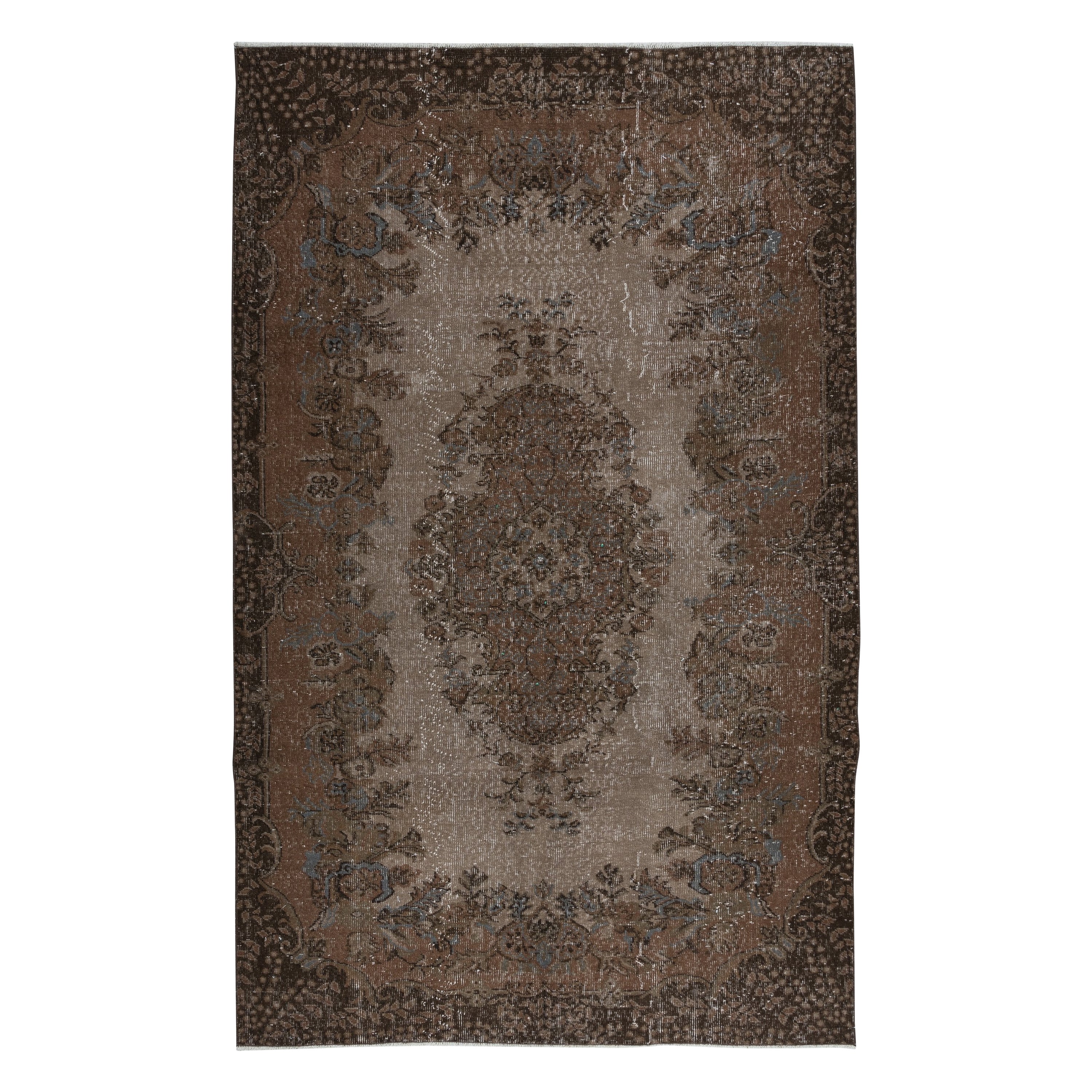 5.4x8.7 Ft Rustic Turkish Area Rug, Brown Handmade Contemporary Carpet For Sale