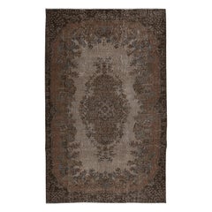 Vintage 5.4x8.7 Ft Rustic Turkish Area Rug, Brown Handmade Contemporary Carpet