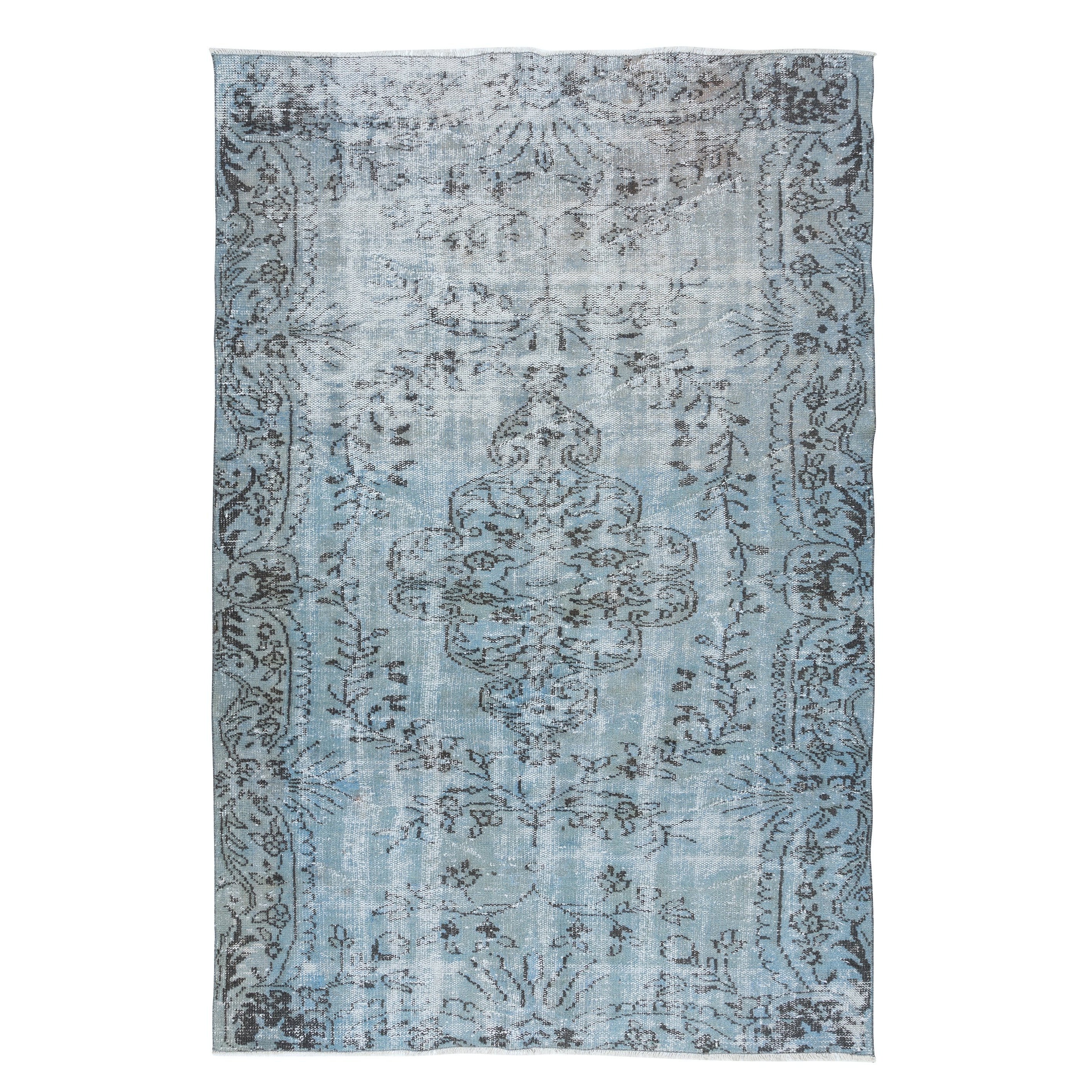 5.7x8.4 Ft Light Blue Handmade Turkish Rug, Contemporary Sky Blue Carpet For Sale