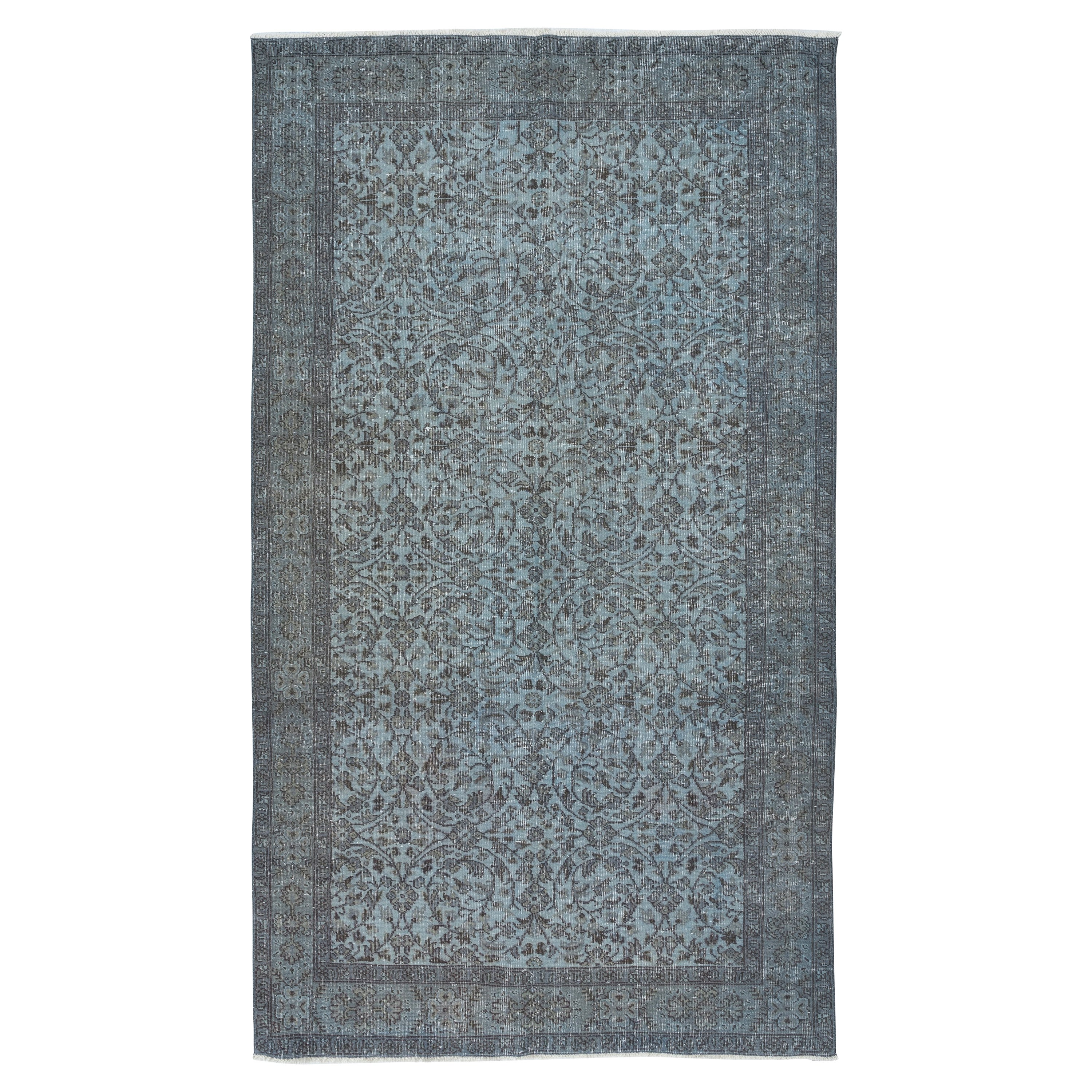 5.4x9 Ft Himmelblau Handgefertigter Türkischer Blumenteppich für Wohnzimmer & Esszimmer im Angebot
