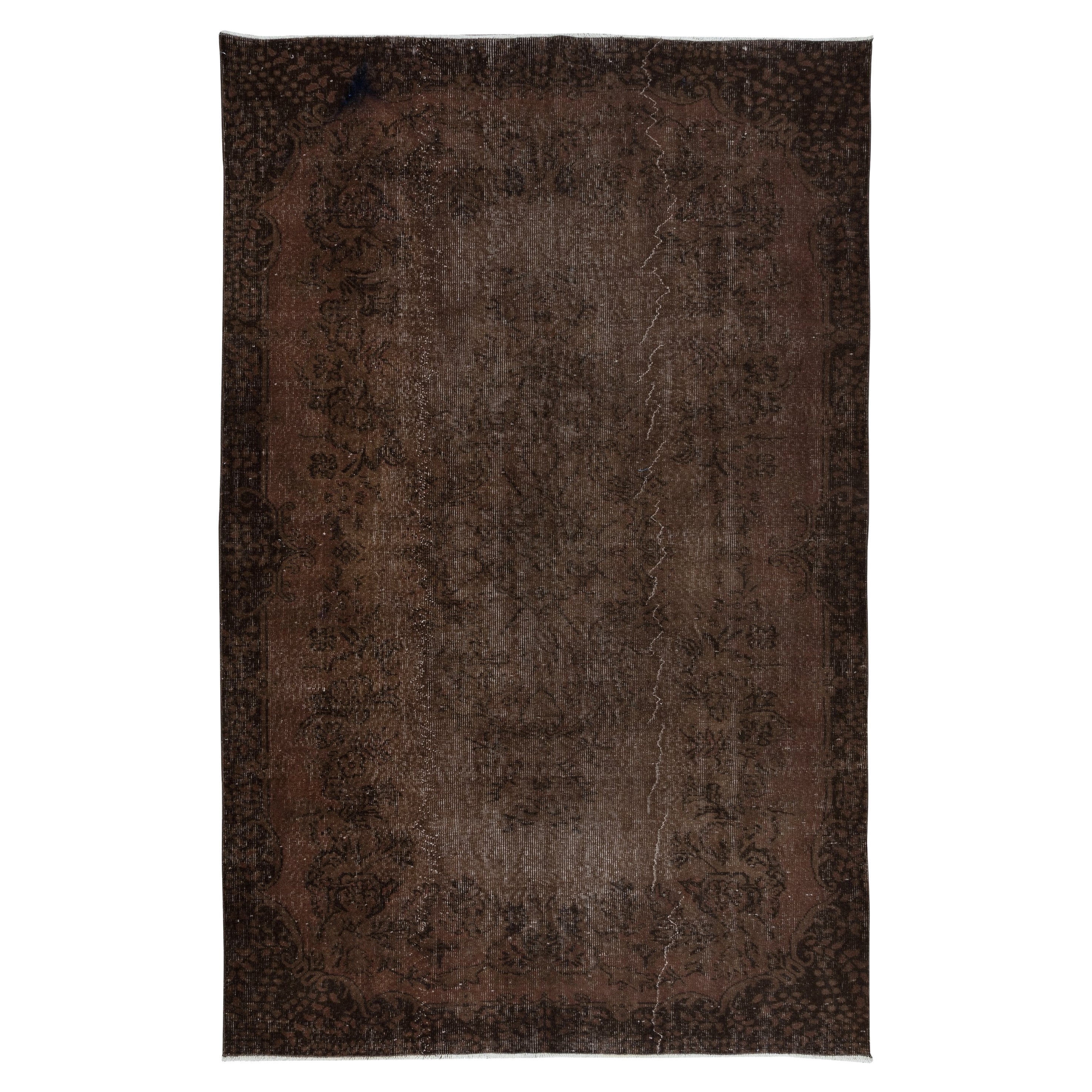 6x9.4 Ft Brown Wool Area Rug, Hand Knotted in Turkey, Great 4 Modern Interiors For Sale