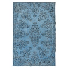 Tappeto moderno blu chiaro 7x10.6 Ft, tappeto da salotto in lana turca fatto a mano