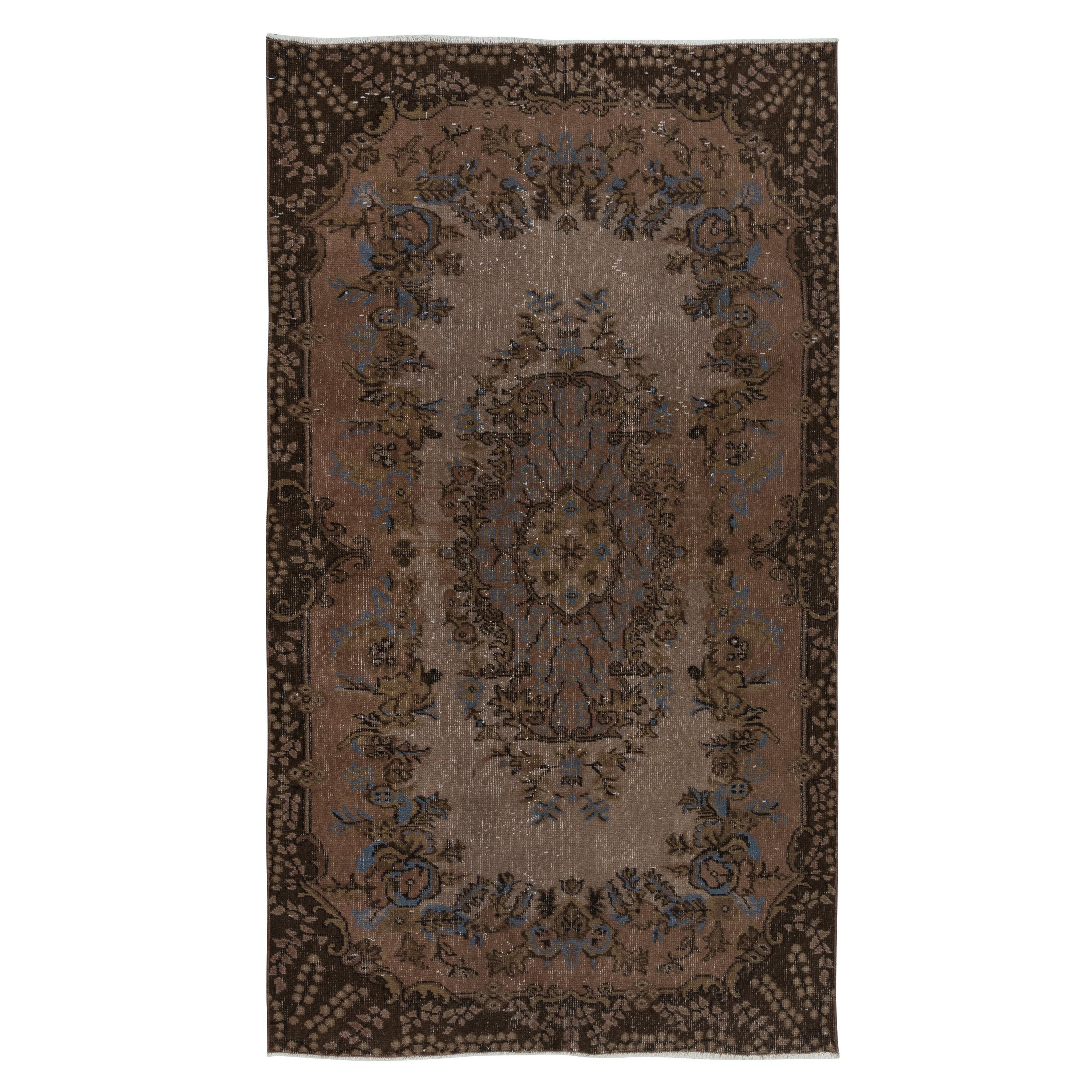 4x6.7 Ft Small Modern Brown Rug with Medallion Design, Handknotted in Turkey For Sale