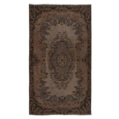 Vintage 4x6.7 Ft Small Modern Brown Rug with Medallion Design, Handknotted in Turkey