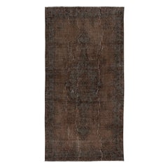 5.6x10.5 Ft Brown Handmade Area Rug for Modern Interiors, Vintage Turkish Carpet