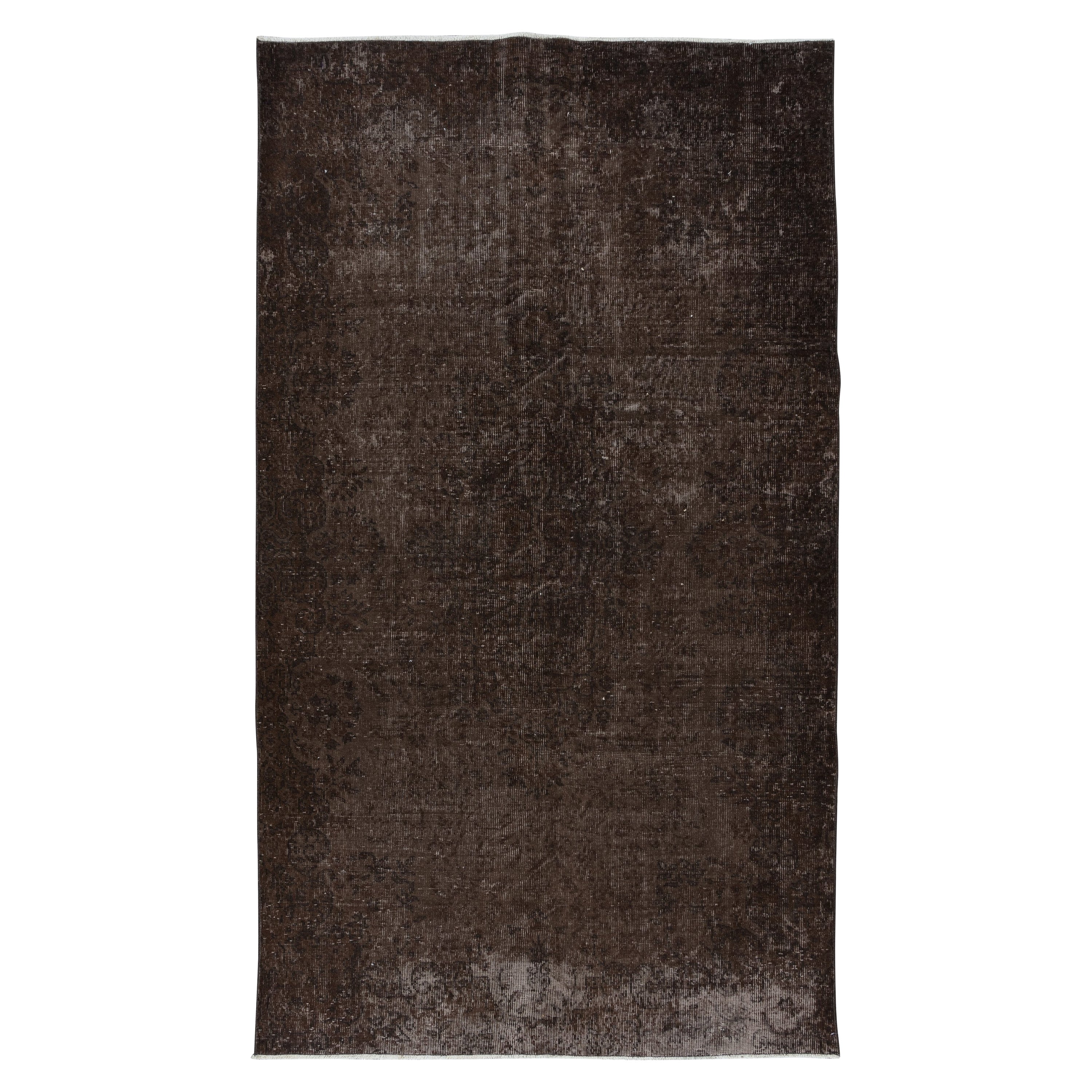 5x9 Ft Upcycled Handmade Turkish Area Rug, Brown ReDyed Carpet for Home & Office For Sale