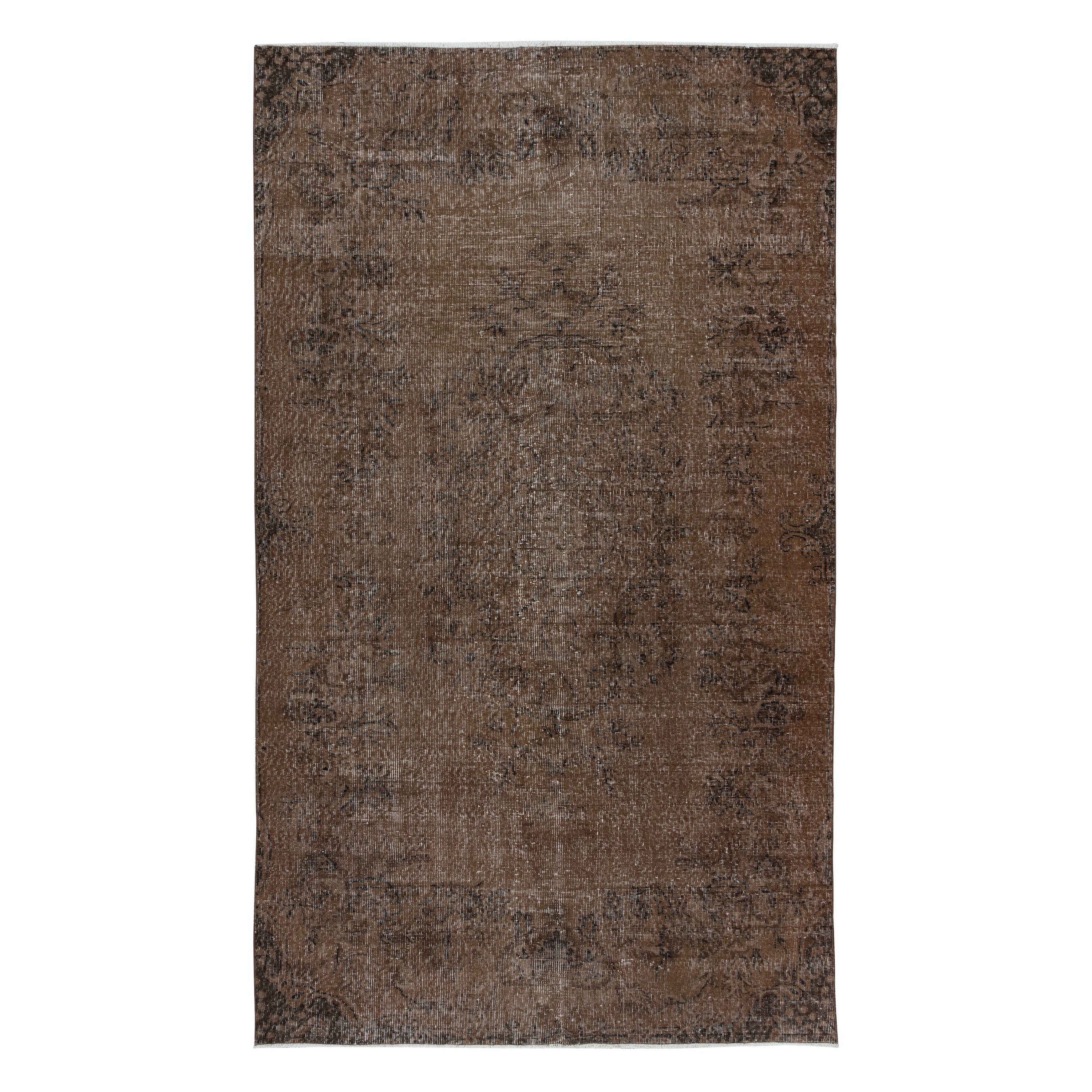 5.7x9.6 Ft Vintage Area Rug in Brown for Modern Interiors, HandKnotted in Turkey For Sale