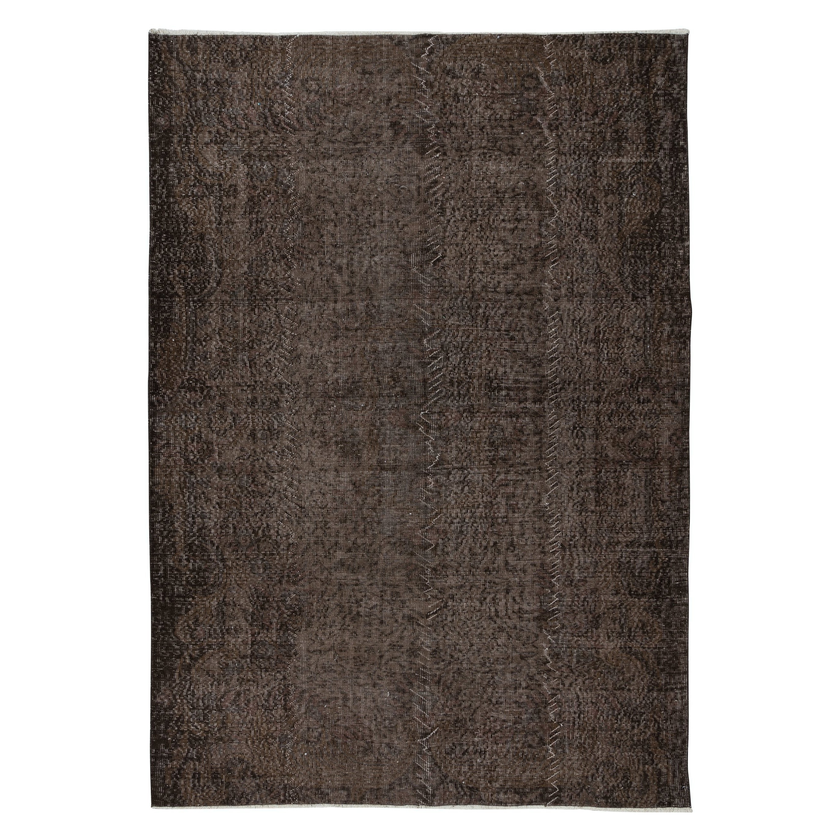 6x8.4 Ft Brown Solid Modern Area Rug for Modern Interiors, Handknotted in Turkey For Sale
