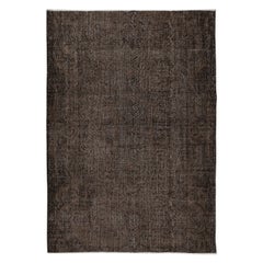 Vintage 6x8.4 Ft Brown Solid Modern Area Rug for Modern Interiors, Handknotted in Turkey