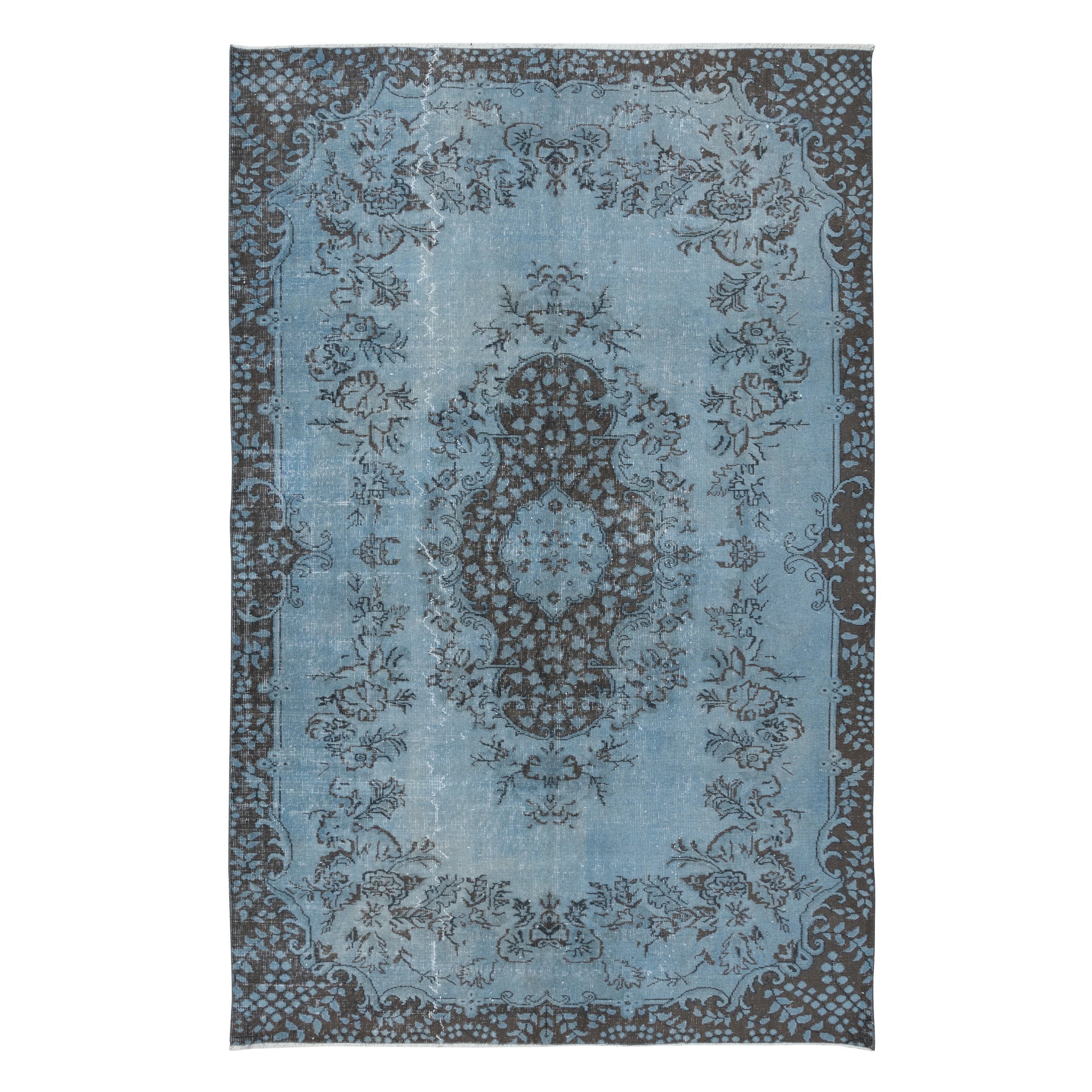 6x9.3 Ft Contemporary Handmade Rug in Light Blue, Sky Blue Anatolian Wool Carpet For Sale
