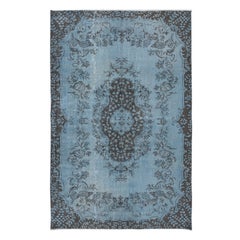 Vintage 6x9.3 Ft Contemporary Handmade Rug in Light Blue, Sky Blue Anatolian Wool Carpet