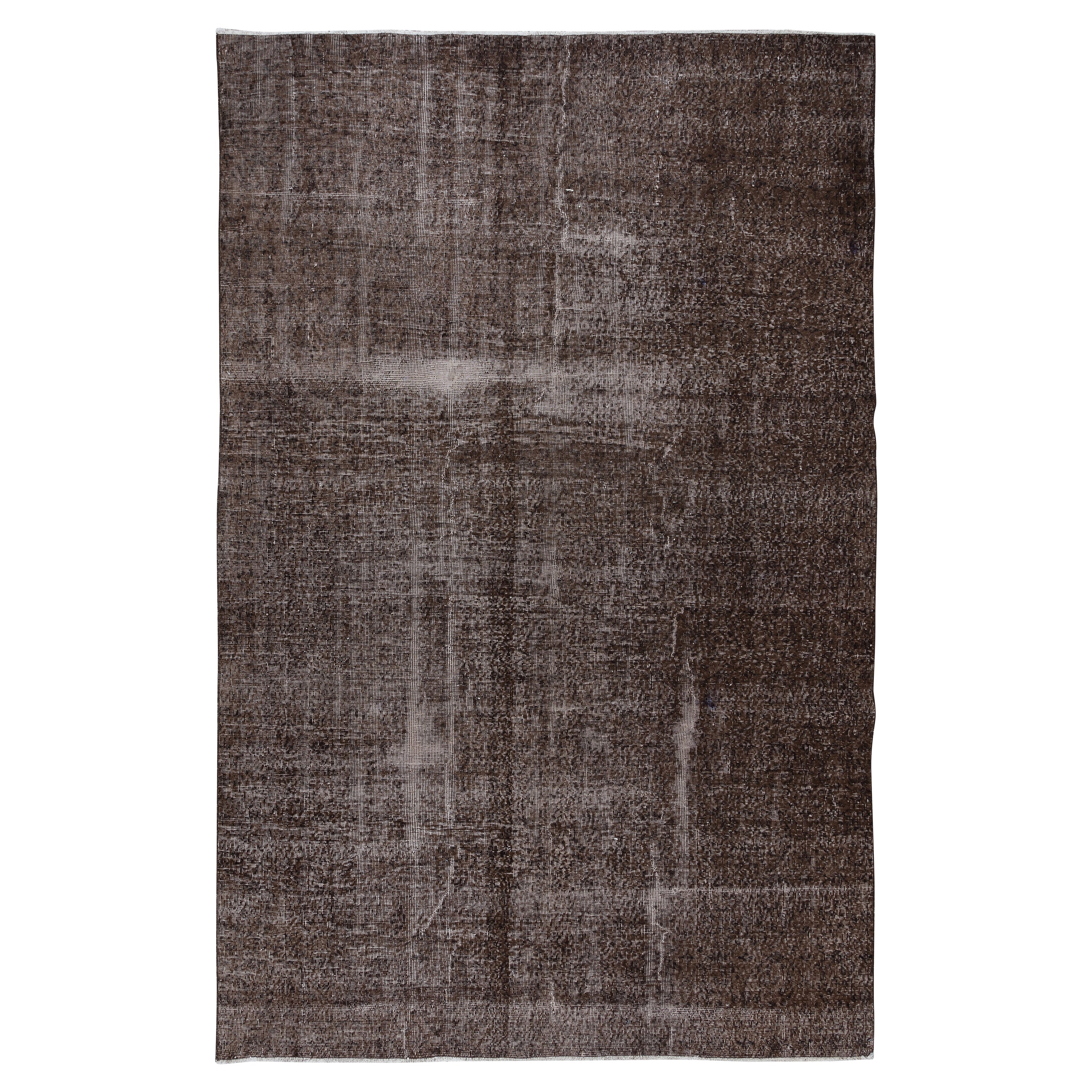 7x10.6 Ft Distressed Style Handmade Turkish Rug in Brown, Vintage Large Carpet For Sale