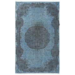 Vintage 5.5x8.5 Ft Sky Blue Modern Area Rug, Handwoven & Handknotted in Isparta, Turkey