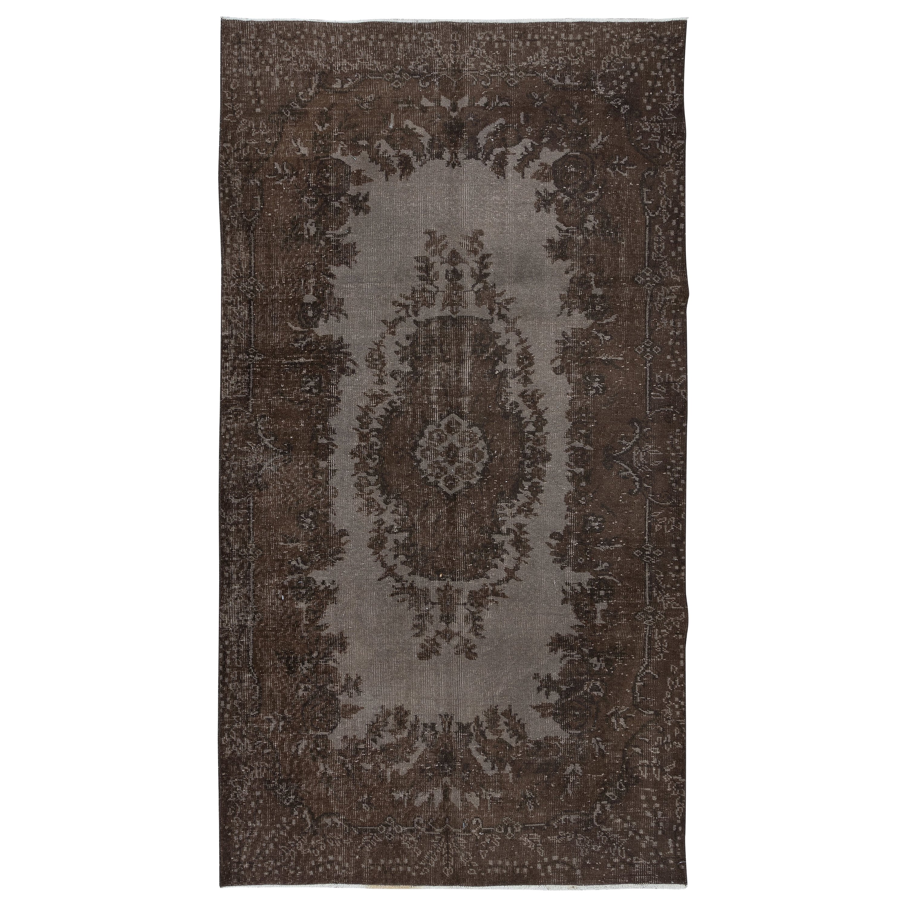5x8.7 Ft Handmade Turkish Rug in Brown, Modern Home Decor Carpet with Medallion For Sale