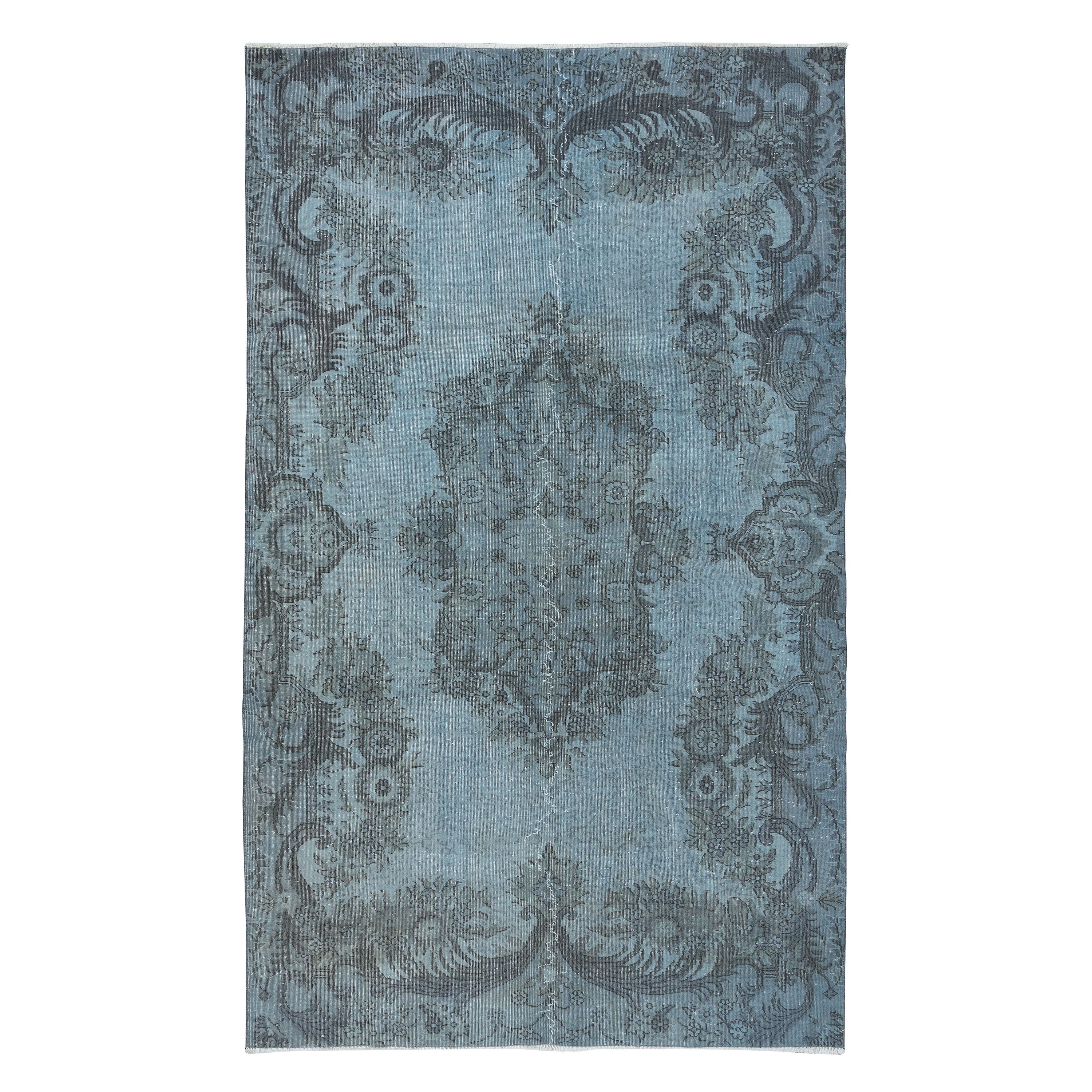 6.2x10 Ft Modern Handmade Wool Area Rug in Light Blue, Turkish Low Pile Carpet For Sale