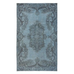 Vintage 6.2x10 Ft Modern Handmade Wool Area Rug in Light Blue, Turkish Low Pile Carpet