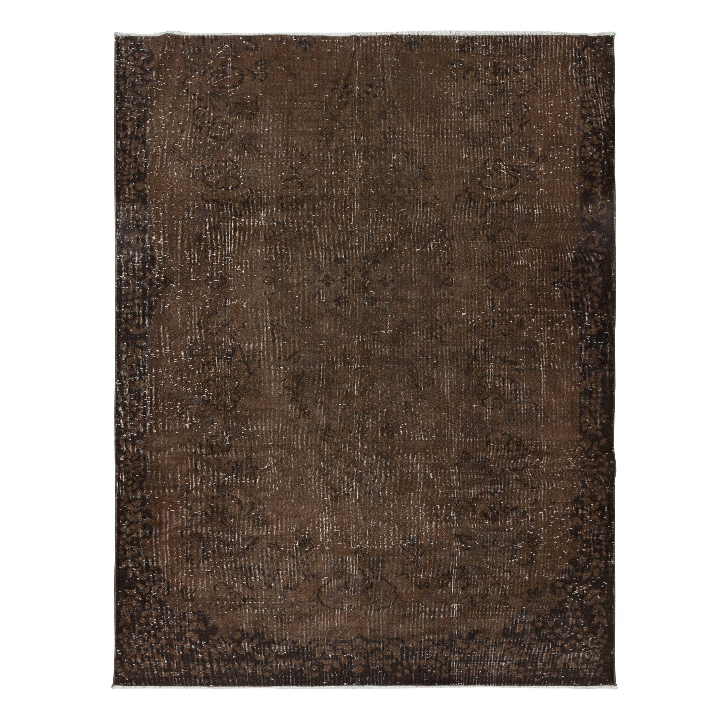6.2x7.8 Ft Distressed Vintage Handmade Turkish Rug, Decorative Brown Wool Carpet For Sale