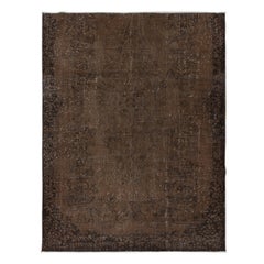 6.2x7.8 Ft Distressed Vintage Handgefertigter Türkischer Teppich, Dekorativer Brauner Wollteppich