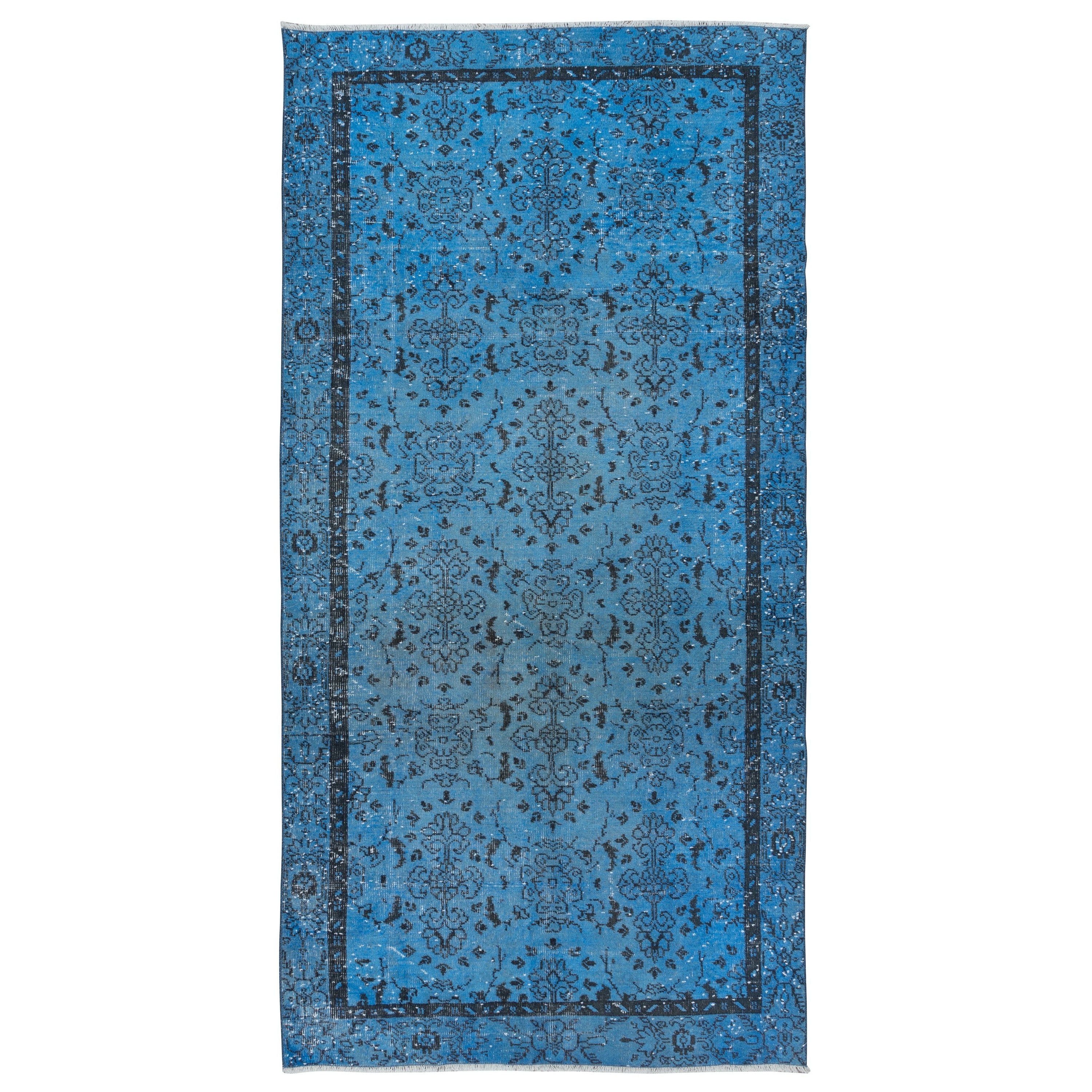 6.2x10 Ft Blue Handmade Area Rug, Turkish Carpet for Dining Room & Living Room For Sale