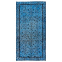 Vintage 6.2x10 Ft Blue Handmade Area Rug, Turkish Carpet for Dining Room & Living Room