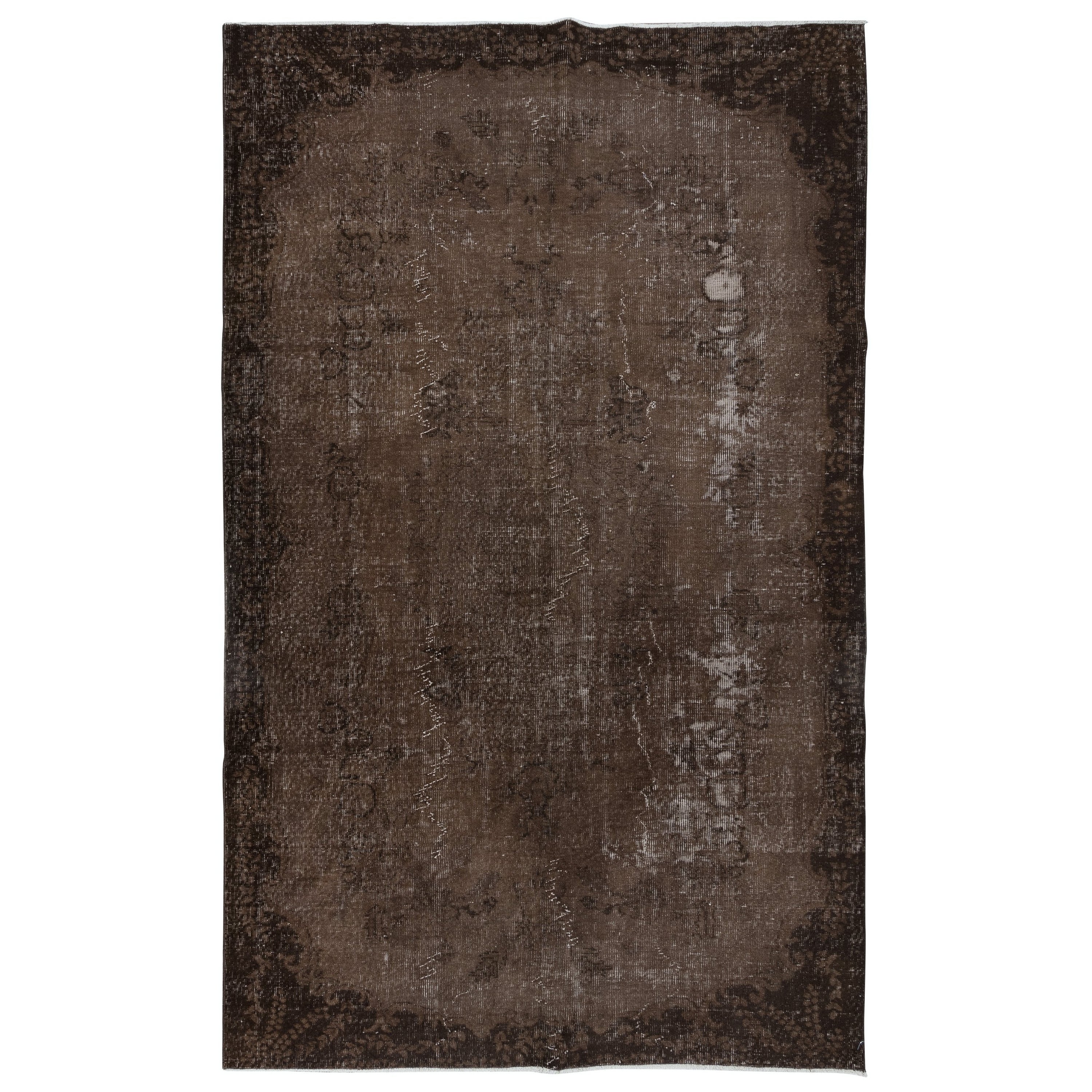 6.2x9.8 Ft Modern Handmade Turkish Rug in Brown, Vintage Wool and Cotton Carpet (tapis en laine et coton)