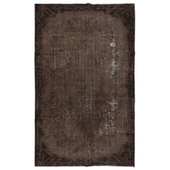 6.2x9.8 Ft Moderner handgefertigter türkischer Teppich in Brown, Vintage Teppich aus Wolle und Baumwolle