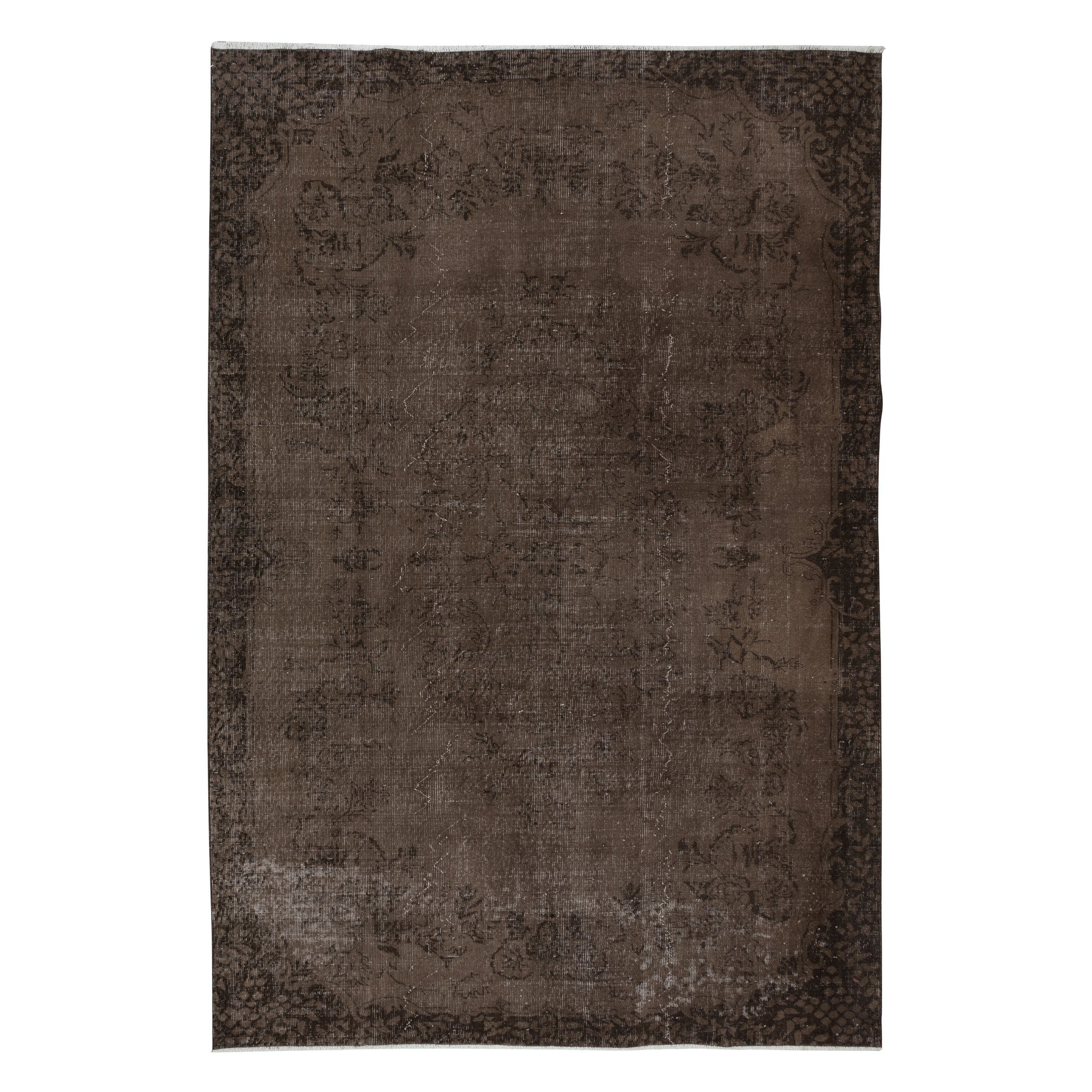 6.6x9.7 Ft Home Decor Handmade Turkish Rug in Brown, Rustic Contemporary Carpet For Sale
