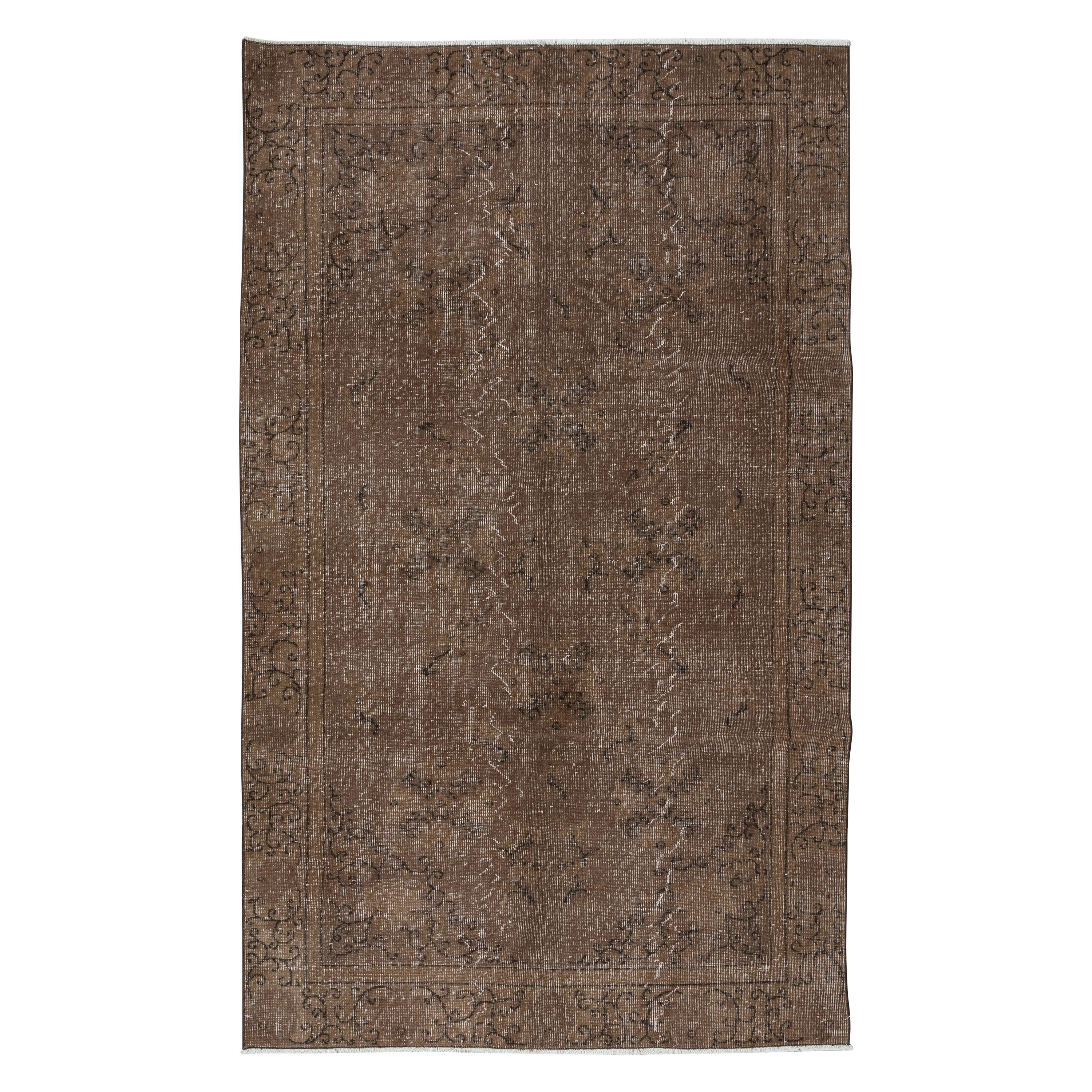5.2x8.5 Ft Handmade Turkish Rug Re-Dyed in Brown for Modern Living Room Decor For Sale