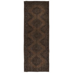 Vintage 4.7x12.8 Ft Brown Modern Turkish Runner, Handmade Turkish Sille Corridor Rug