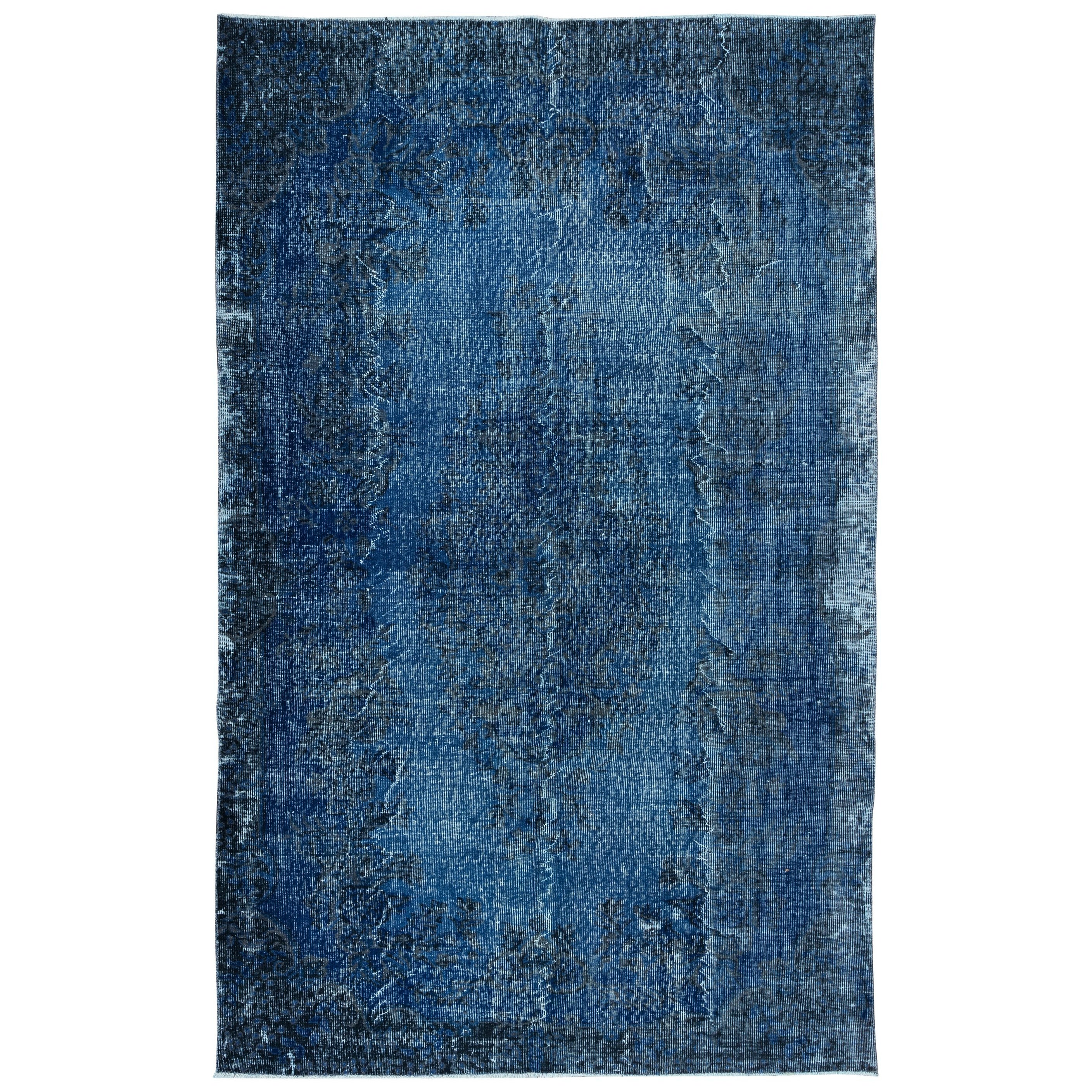 5.7x9 Ft Contemporary Overdyed Hand Knotted Wool Blue Area Rug from Turkey For Sale