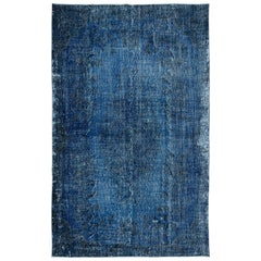 5.7x9 Ft Contemporary Overdyed Hand Knotted Wool Blue Area Rug from Turkey